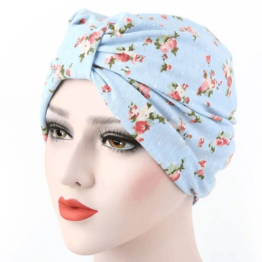 Ladies Light Blue Flower Beanie Cap - Picture 1 of 3